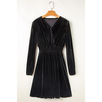 Black Velvet Long Sleeve Surplice High Waist Mini Dress - S thumbnail