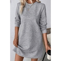 Gray Solid Color Textured Long Sleeve Shift Dress - M thumbnail