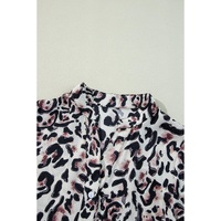 Black Leopard Print Buttoned Front 3/4 Sleeve Tiered Ruffled Hem Dress - M thumbnail