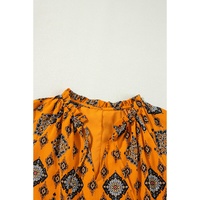 Orange Western Geometric Print Tiered Frilled Loose Fit Midi Dress - L thumbnail