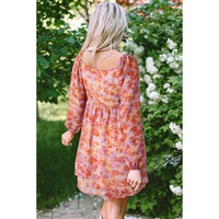 Rose Floral Print Square Neck High Waist Mini Dress - S thumbnail