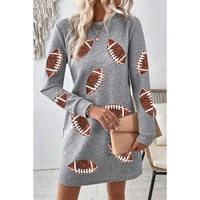 Gray Sequin Rugby Football Graphic Textured Long Sleeve Shift Mini Dress - L thumbnail