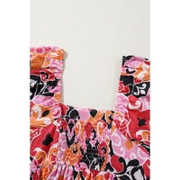 Pink Bohemian Square Neck Puff Sleeve Mini Dress - L thumbnail