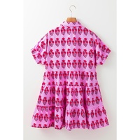 Sachet Pink Floral Print Multi Buttons Collared Short Sleeve Flowy Dress - S thumbnail