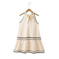 Khaki Stripe Ric Rac Trim Halter A-line Sleeveless Mini Dress - L thumbnail