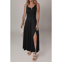 Black Sleeveless Scoop Neck Flared Split Midi Dress - L thumbnail