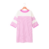 Phalaenopsis Striped Patchwork Three Quarters Sleeve Loose Mini Dress - L thumbnail