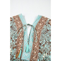 Green Boho Floral Print Lace-up Open Back High Waist Maxi Dress - S thumbnail