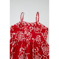 Red Floral Printed Spaghetti Strap Empire Waist Maxi Dress - L thumbnail