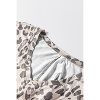 Gray Leopard Print V Neck Loose Fit Mini Dress - M thumbnail