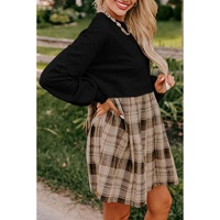 Black Plaid Patchwork High Waist Sweatshirt Mini Dress - S thumbnail