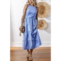Myosotis Ribbed Vest Patchwork Tiered Midi Dress with Pockets - L thumbnail