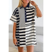 Black Stripe Half Placket Polo T Shirt Dress - M thumbnail