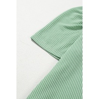 Mint Green Corded Knit Crew Neck Puff Sleeve Shift Mini Dress - L thumbnail