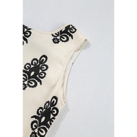 Beige Geometric Printed Sleeveless Hollowed Bowknot Back Mini Dress - L thumbnail