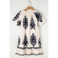 Apricot Western Print Ruffled Short Sleeve Loose Dress - L thumbnail
