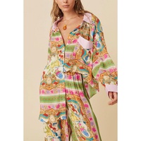 Multicolour Boho Floral Print Buttoned Long Sleeve Shirt Dress - S thumbnail