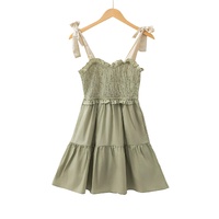 Laurel Green Smocked Bodice Self-tie Straps A-line Ruffled Mini Dress - L thumbnail