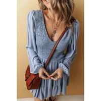 Ashleigh Blue Long Sleeve V Neck Smocked Tiered Mini Dress - S thumbnail