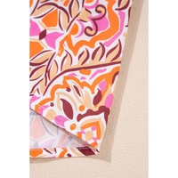 Khaki Abstract Printed Long Sleeve Tied Neckline Mini Dress - L thumbnail