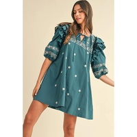 Skobeloff Boho Floral Ruffle Puff Sleeve Lace-up V Neck Mini Dress - M thumbnail