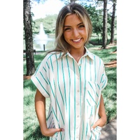 Mint Green St Patricks Striped Wide Short Sleeve Shift Mini Shirt Dress - L thumbnail