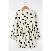 Beige Polka Dot Printed Surplice V Neck Puff Sleeve Mini Dress - M thumbnail