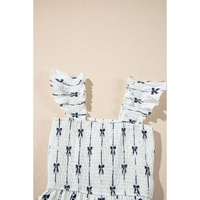 Black Bow Print Smocked Square Neck Ruffle Tiered Maxi Dress - M thumbnail