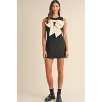 Black Contrast Bowknot Applique Crew Neck Sleeveless Mini Dress - XL thumbnail