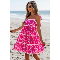 Pink Floral Print Ric Rac Patched Sleeveless Mini Dress - L thumbnail