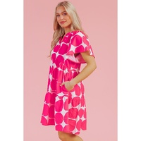 Rose Polka Dot Flutter Sleeve Notched Neck Tiered Flowy Dress - M thumbnail
