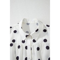 White Polka Dot Print Short Sleeve Collar Buttoned Tiered Babydoll Dress - L thumbnail