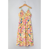 Orange Abstract Print Spaghetti Strap Piping Detail Maxi Dres - L thumbnail