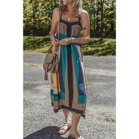 Brown Retro Geometric Printed Y Back Sleeveless Dress - L thumbnail