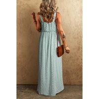 Green Stripe Shirred Frilled High Waist Sleeveless Loose Fit Maxi Dress - XL thumbnail