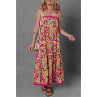 Multicolour Floral Tied Straps Ricrac Trim Maxi Dress - L thumbnail