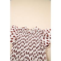 Brown Abstract Printed Flutter Sleeve Smocked Bodice Short Dress - L thumbnail