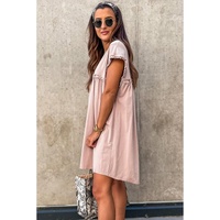 Oatmeal Frilled Trim Crew Neck Loose Fit Mini Dress - L thumbnail