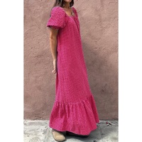 Rose Ginham Check Bubble Sleeve Ruffled Maxi Dress - L thumbnail