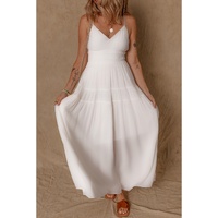 White Spaghetti Straps High Waist Elegant Long Dress - L thumbnail