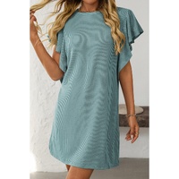 Canton Corded Ruffle Sleeve Crew Neck Shift Dress - S thumbnail
