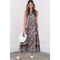 Multicolour Leopard Checkered Double Printed Reversible Sleeveless Long Dress - S thumbnail