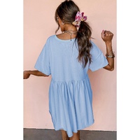 Sky Blue USA Flag Print Short Sleeve High Waist Babydoll Dress - M thumbnail