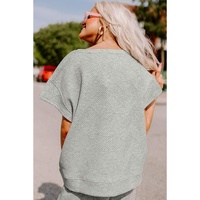 Gray Textured Loose Fit T Shirt and Drawstring Pants Set - S thumbnail