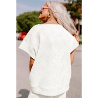 Bright White Textured Loose Fit T Shirt and Drawstring Pants Set - M thumbnail