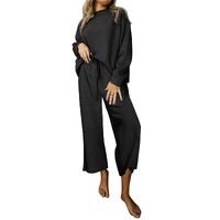 Black Ultra Loose Textured 2pcs Slouchy Outfit - 2XL thumbnail