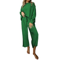 Dark Green Ultra Loose Textured 2pcs Slouchy Outfit - L thumbnail