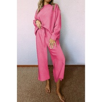 Strawberry Pink Ultra Loose Textured 2pcs Slouchy Outfit - M thumbnail