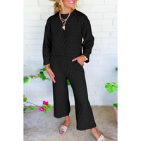 Black Solid Quilted Pullover and Pants Outfit - XL thumbnail