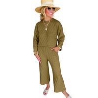Sage Green Solid Quilted Pullover and Pants Outfit - M thumbnail
